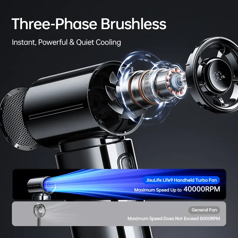 JISULIFE 2026 Life9S Chrome Portable Handheld Turbo Cooling Fan - 5000Mah Rechargeable, 18H Runtime, High-Speed, Tools and Gadgets, Mini Gadgets, Fathers Day Gift, Unique Gift for Men, Household Appliances,Dorm Essentials,Home Essentials
