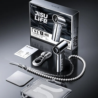 JISULIFE 2026 Life9S Chrome Portable Handheld Turbo Cooling Fan - 5000Mah Rechargeable, 18H Runtime, High-Speed, Tools and Gadgets, Mini Gadgets, Fathers Day Gift, Unique Gift for Men, Household Appliances,Dorm Essentials,Home Essentials