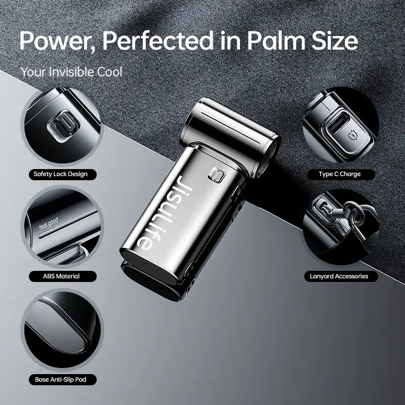 JISULIFE 2026 Life9S Chrome Portable Handheld Turbo Cooling Fan - 5000Mah Rechargeable, 18H Runtime, High-Speed, Tools and Gadgets, Mini Gadgets, Fathers Day Gift, Unique Gift for Men, Household Appliances,Dorm Essentials,Home Essentials
