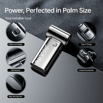 JISULIFE 2026 Life9S Chrome Portable Handheld Turbo Cooling Fan - 5000Mah Rechargeable, 18H Runtime, High-Speed, Tools and Gadgets, Mini Gadgets, Fathers Day Gift, Unique Gift for Men, Household Appliances,Dorm Essentials,Home Essentials